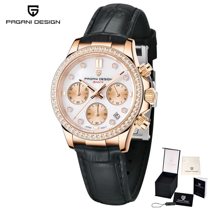 Luxury Watch In Usa - PAGANI DESIGN Luxus-Damenuhr mit Diamantenbesatz, Casual-Lederuhr
