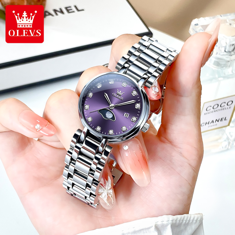 Luxury Watch Cheap - OLEVS Elegante Mode Lila Strass Zifferblatt