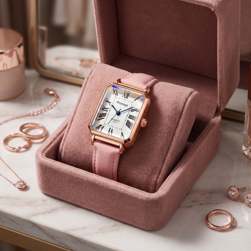 Luxury Watch Leather Strap - Modische rechteckige Quarzuhren für Damen, Luxusmarke,