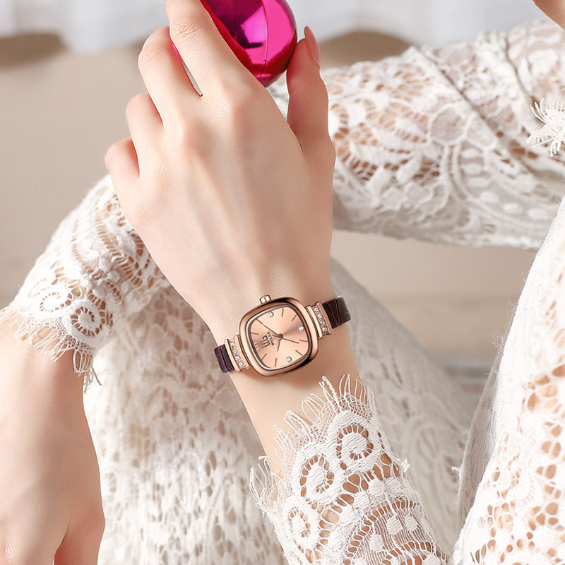 Damen Roségold Quadratische Uh – Luxury Watch Leather Strap Bewertung und Preis