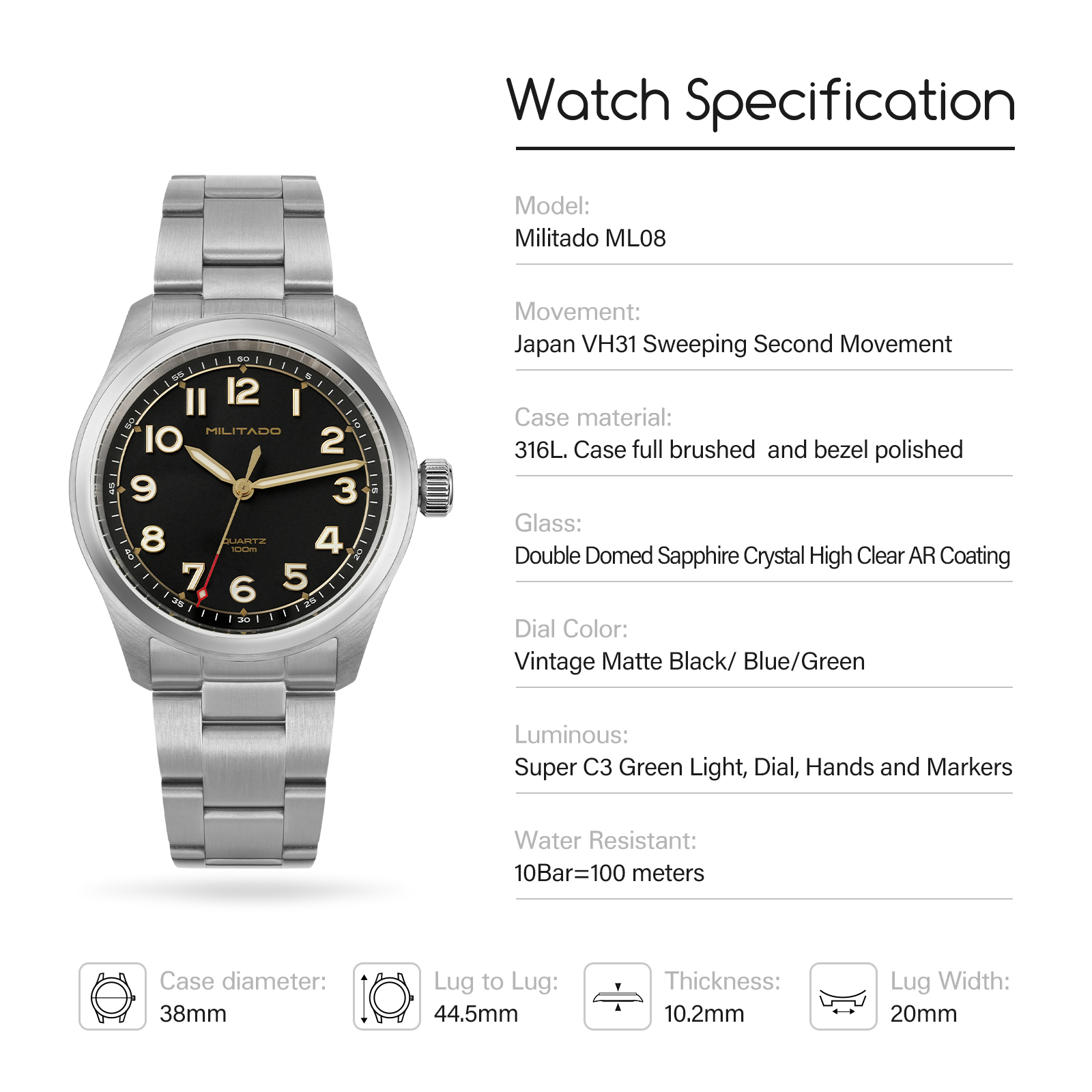 Militado ML08 Militäruhr VH31  – Guilloché Dial Watch Bewertung und Preis