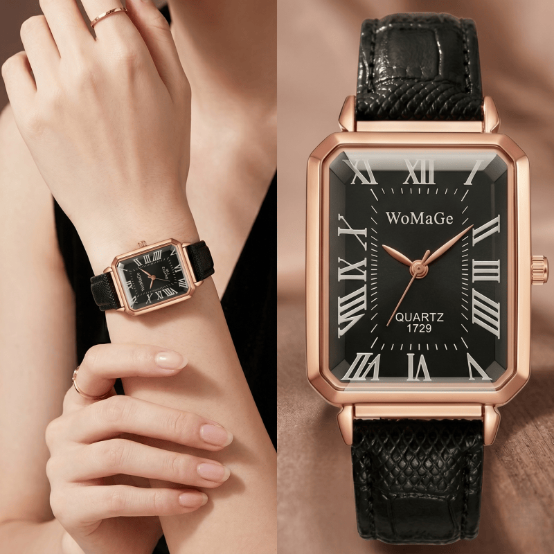 Modische rechteckige Quarzuhre – Luxury Watch Leather Strap Bewertung und Preis