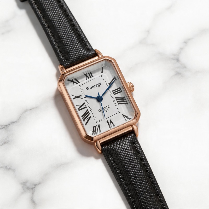 Modische rechteckige Quarzuhre – Luxury Watch Leather Strap Bewertung und Preis
